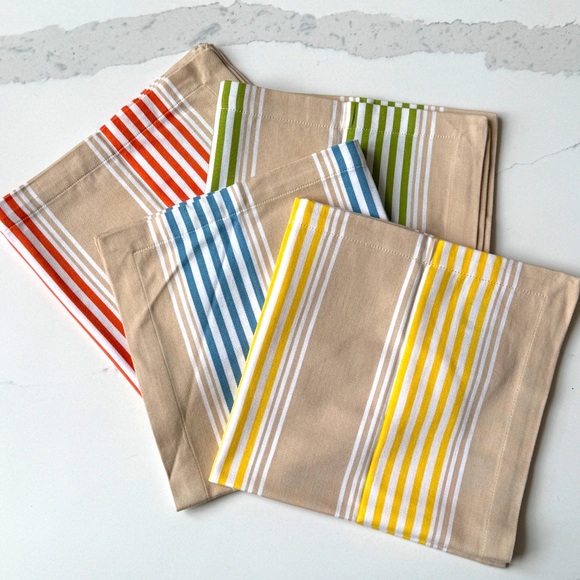 Pottery Barn French Stripe Summertime Organic Cotton Napkins - Set of 4 - Picture 1 of 11